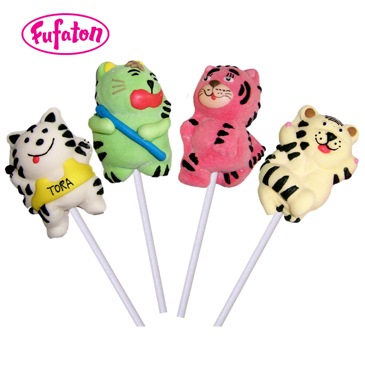 Tiger Shaped Cartoon Marshmallow Lollipop Candy