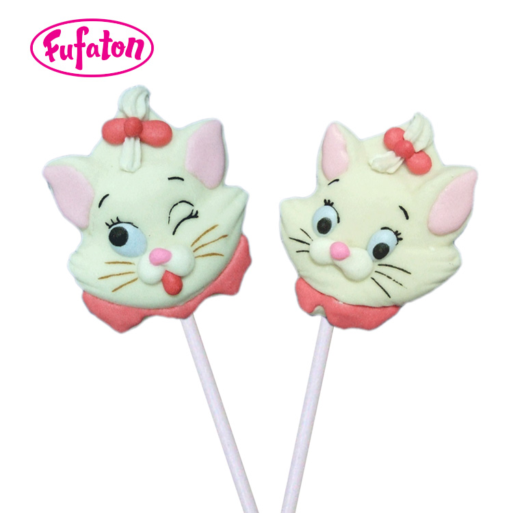 Animal Cat Shaped Marshmallow Lollipop Candy