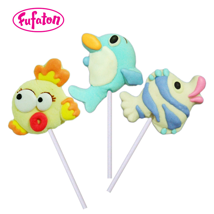 Fruty Flavor Sea Animal Shaped Marshmallow Lollipop Candy