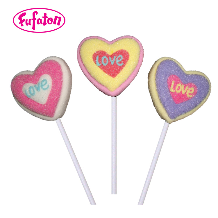Red Heart Shaped Marshmallow Candy Lollipops