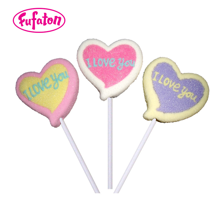 I LOVE YOU heart shaped character Marshmallow candy lollipop