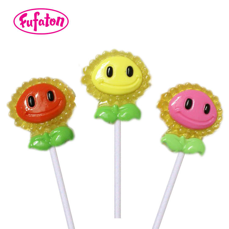 Sunflower shaped hard candy lollipop