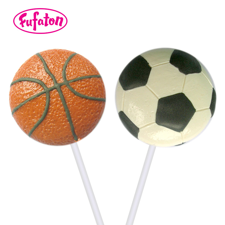 Sport basketball and football shaped candy lollipops