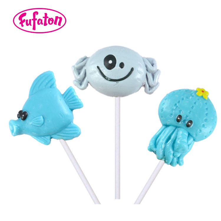 Hand decorated fruit flavor Sea Animal shaped Hard Lollipop Candy