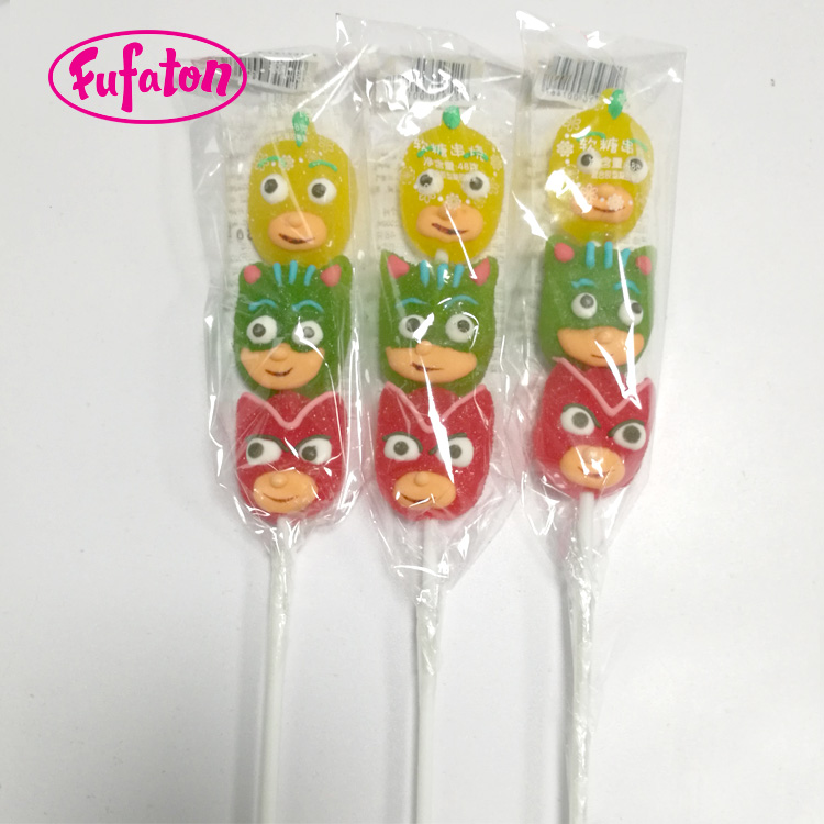 Cartoon shaped jelly lollipop on a kebab