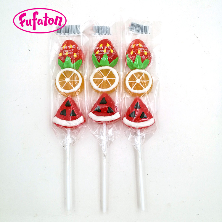 Fruit orange watermelon strawberry shaped jelly candy lollipop