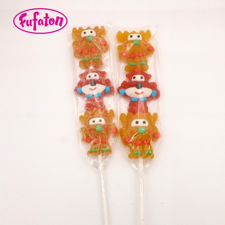 Cartoon shaped jelly candy on a skewer