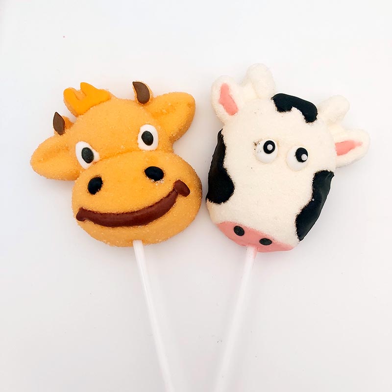 Cow shaped marshmallow lollipop candy