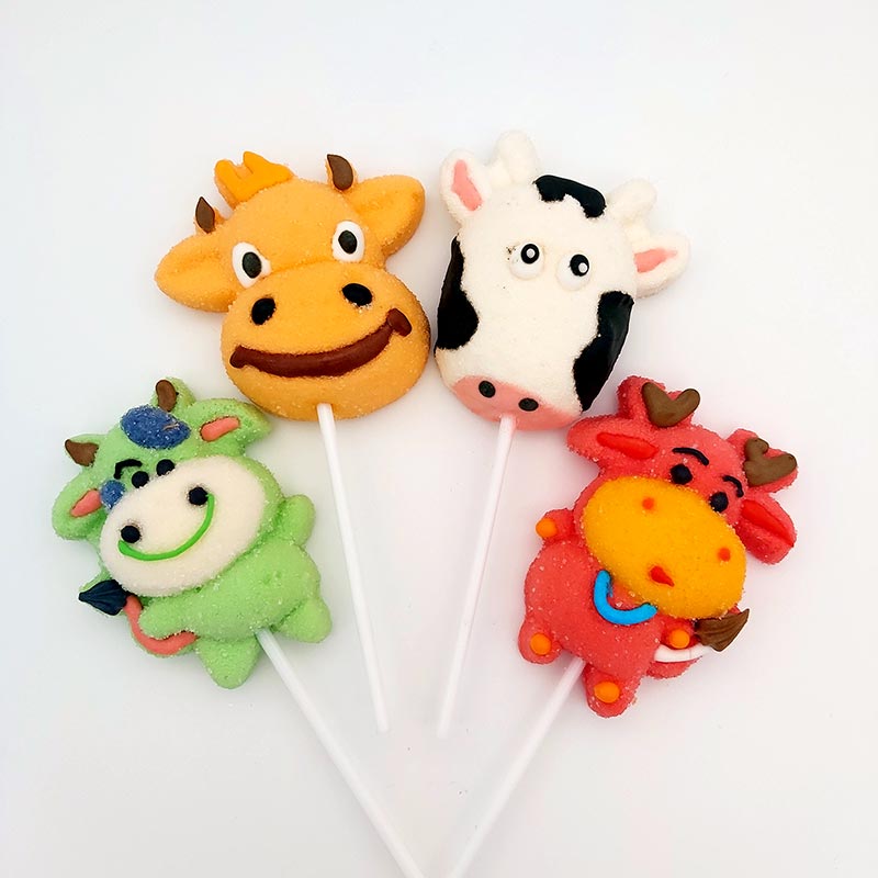 Cow shaped marshmallow lollipop candy