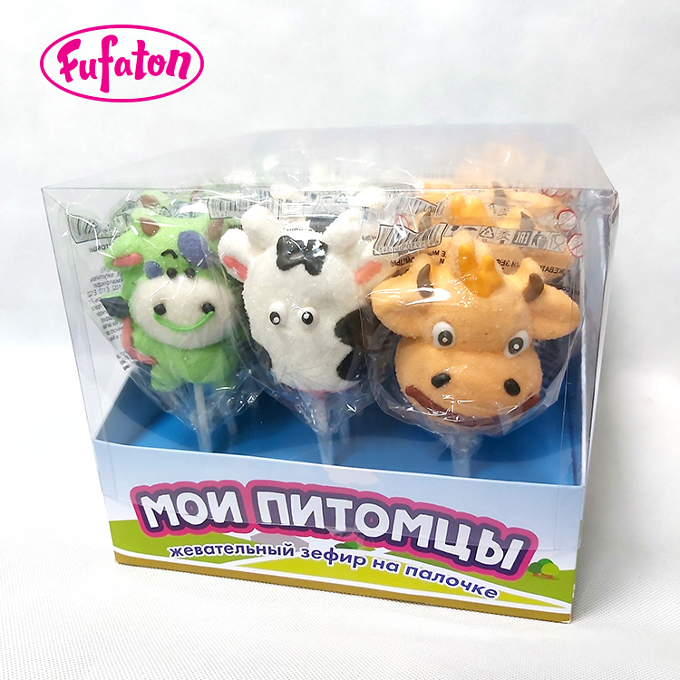 Cow shaped marshmallow lollipop candy